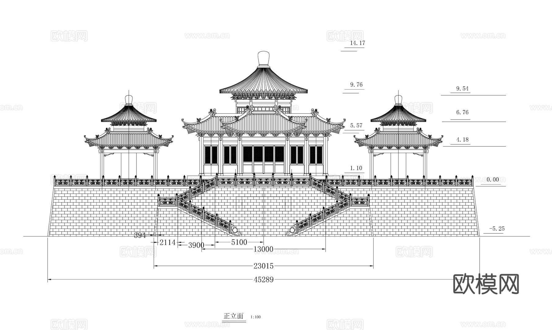 碑亭正立面施工图cad施工图