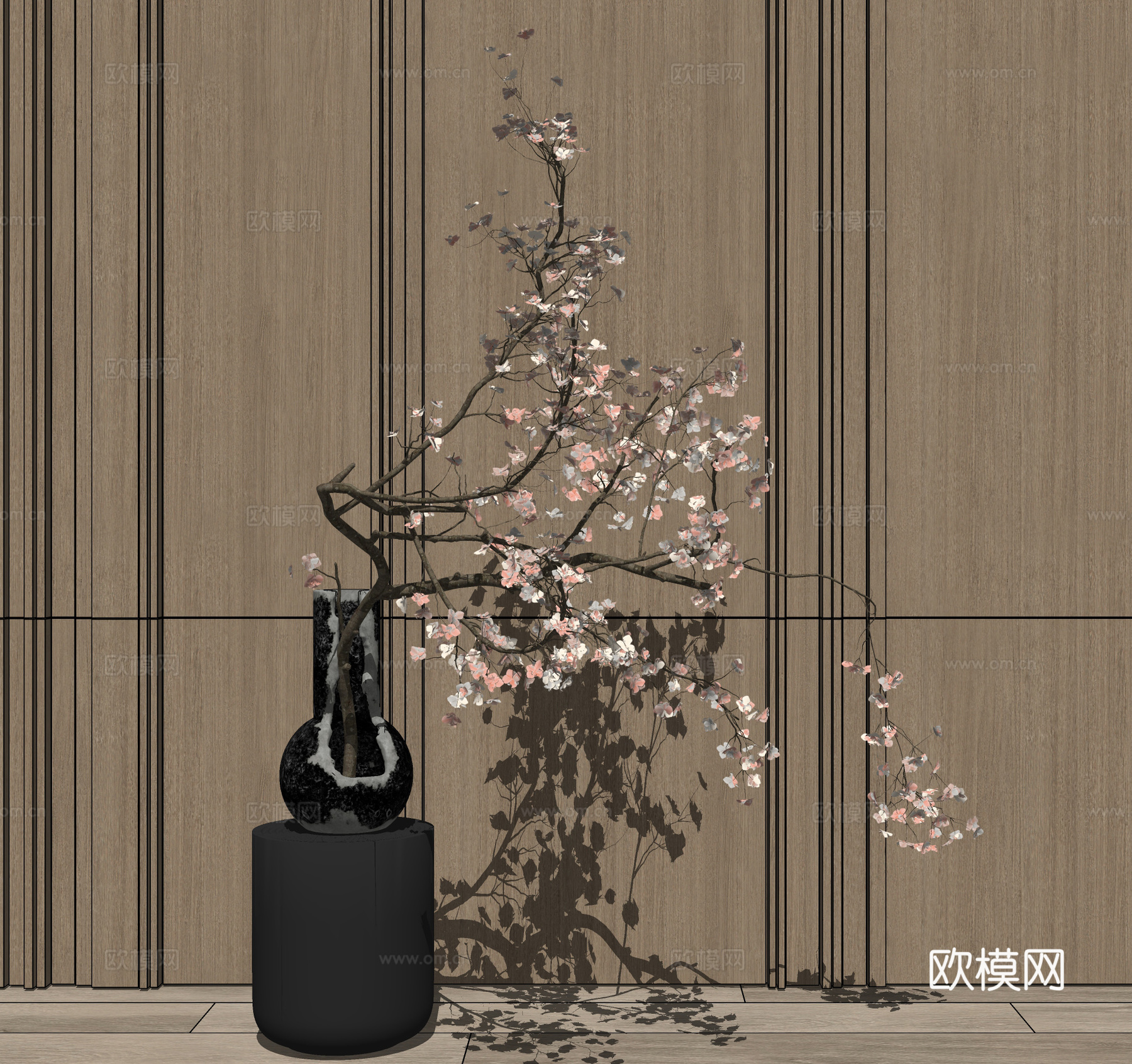 日式花瓶摆件 原木角几边几su模型