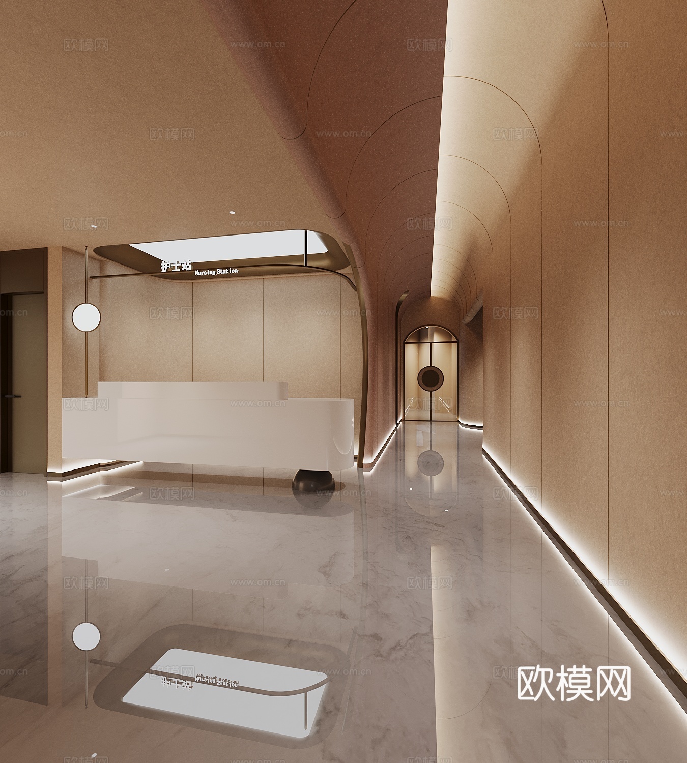 现代医院_护士站_医院走廊_走廊3d模型