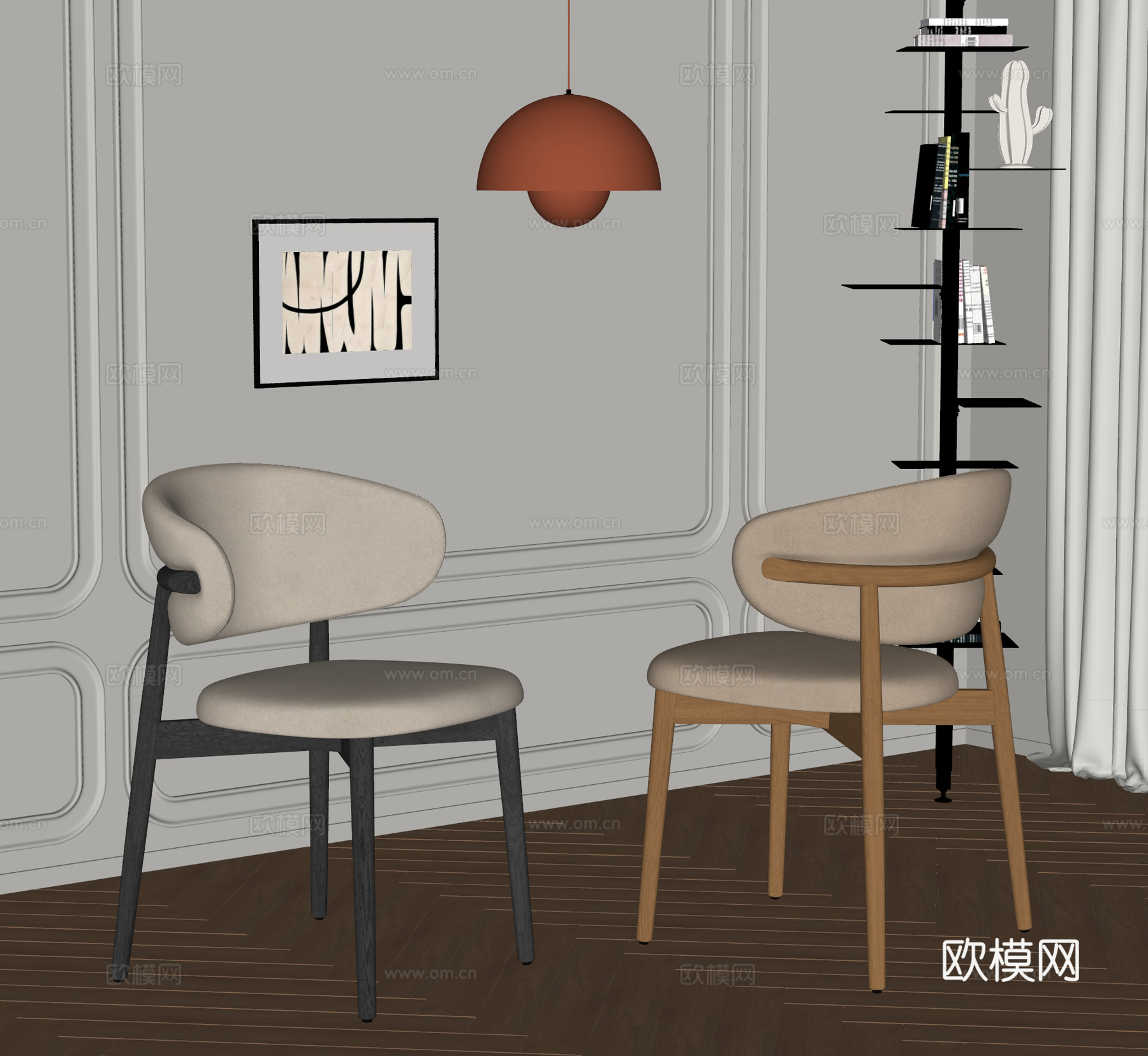 Calligaris 现代餐椅 实木餐椅 旋转书架 吊灯su模型