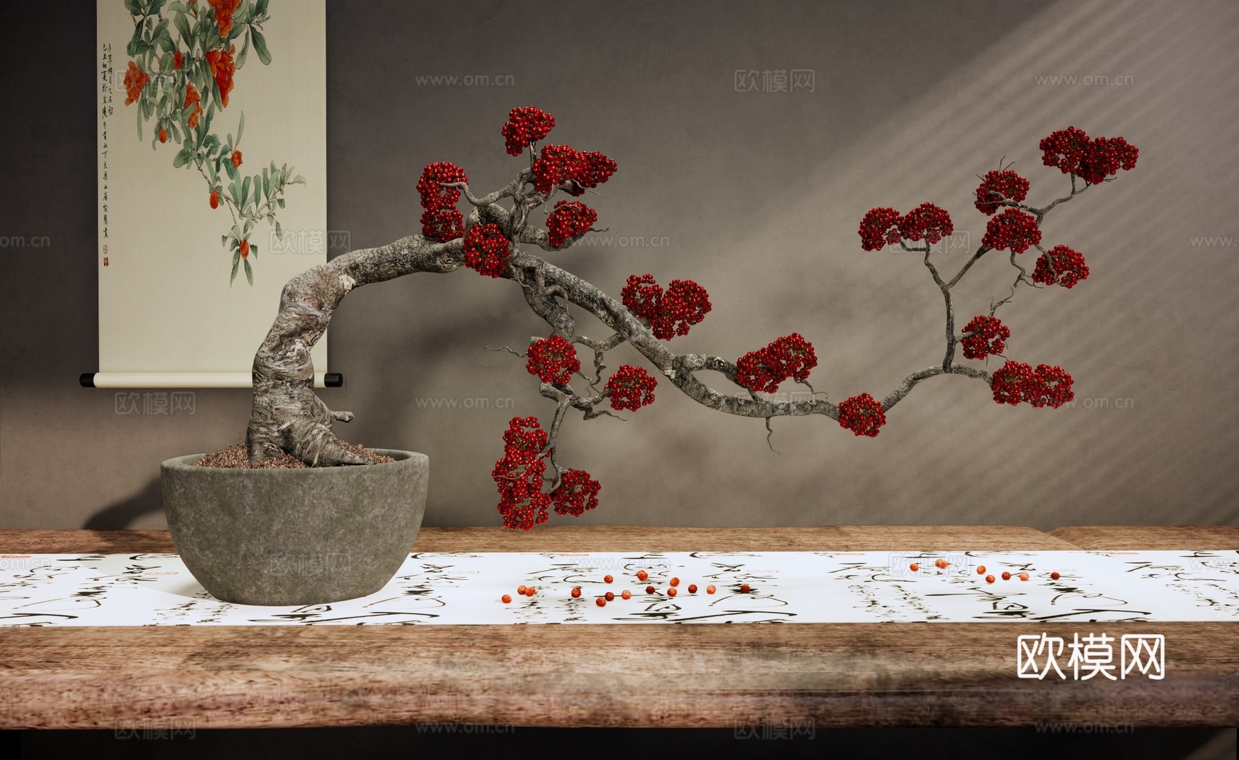 花瓶花艺 侘寂插花 陶罐花艺 造型盆景 陶罐花瓶 干枝 装饰su模型