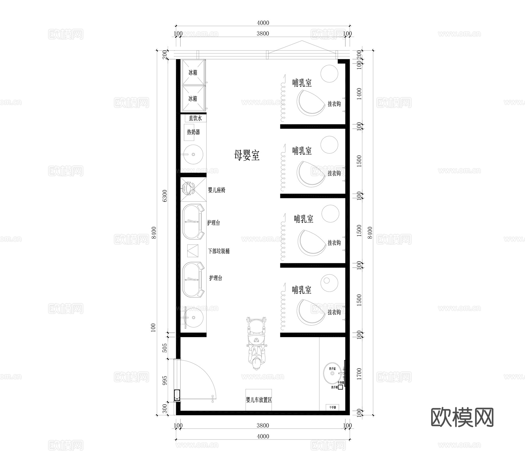 母婴室平面布置图cad施工图