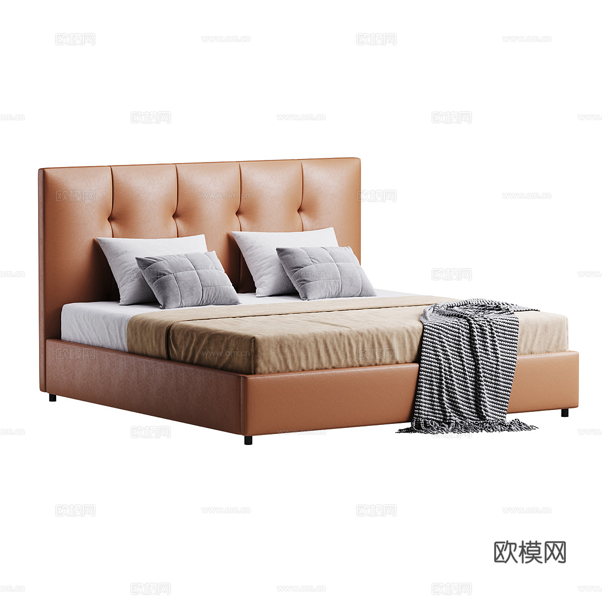现代意式摩洛哥坚果床3d模型