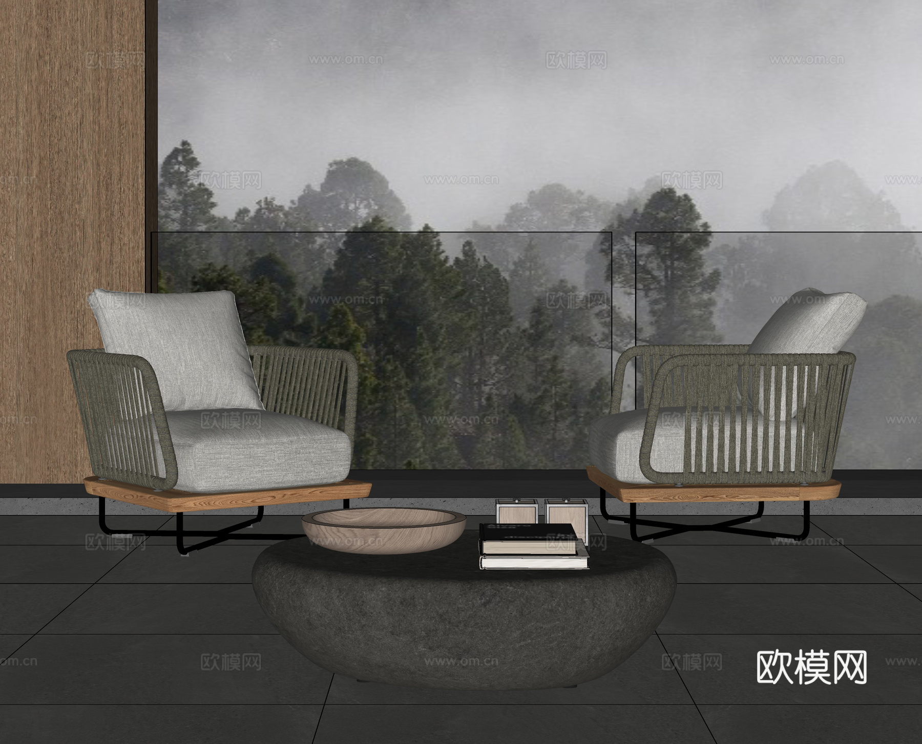 Minotti 户外藤编单人椅 户外沙发椅 藤编沙发椅 石头su模型