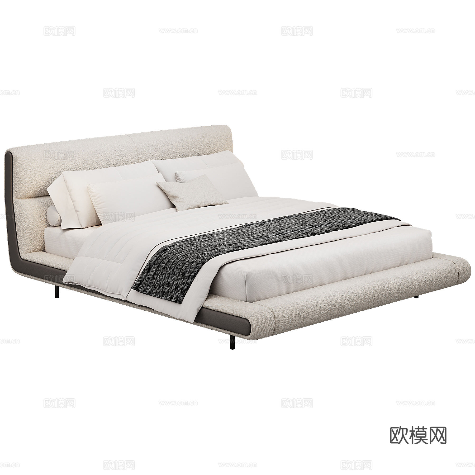 软床 布艺 双人床 床品 抱枕3d模型