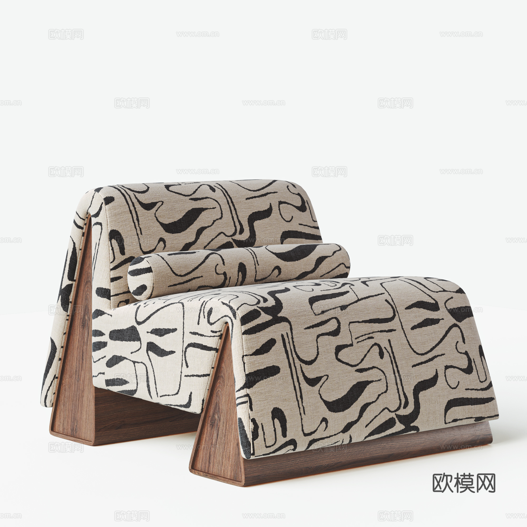 中古风现代单人沙发 沙发椅 休闲椅3d模型