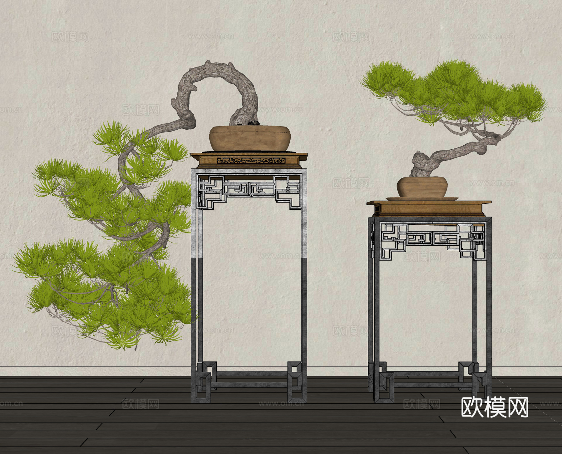 新中式植物盆栽 松树盆景 景观植物su模型