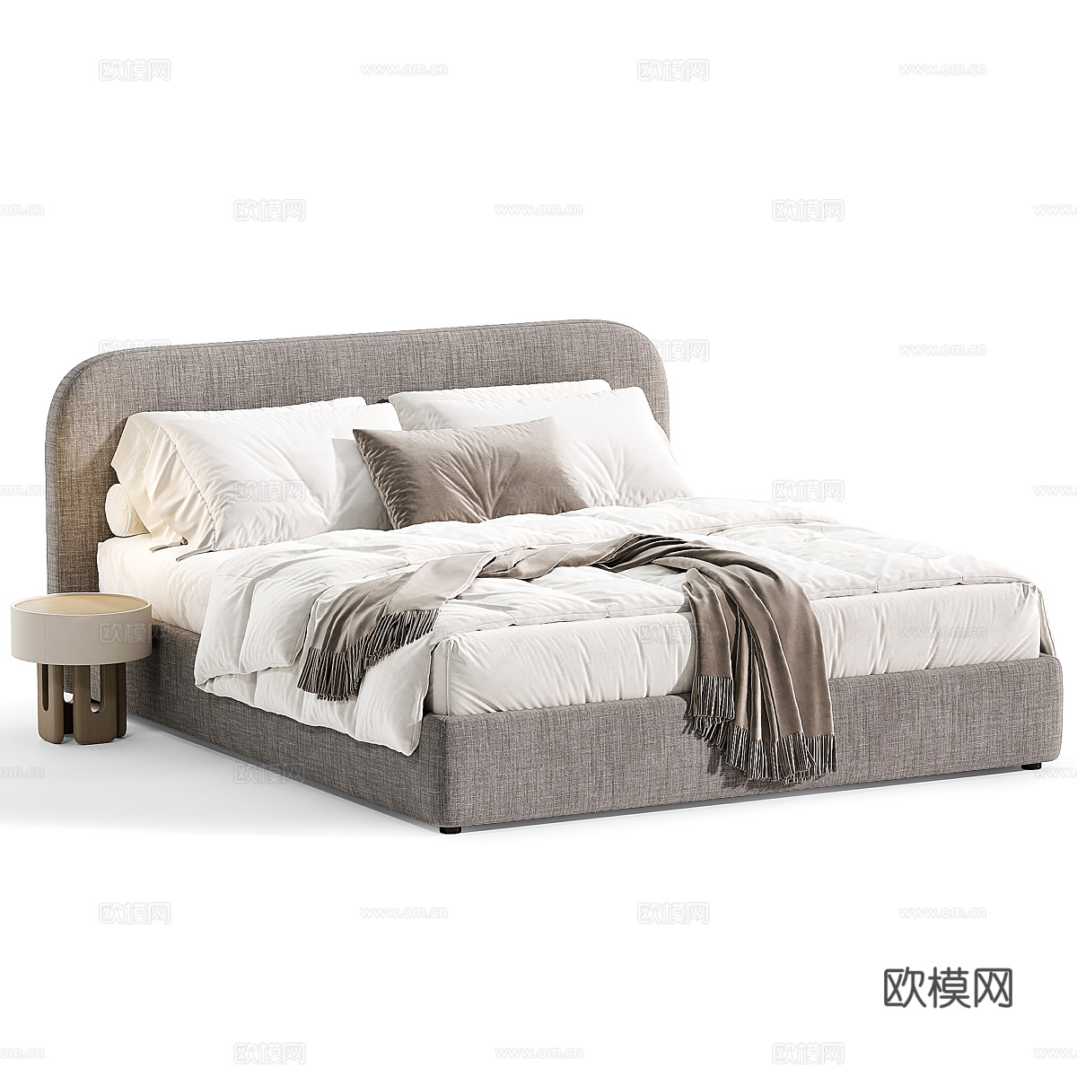 现代意式奶油风布艺双人床3d模型