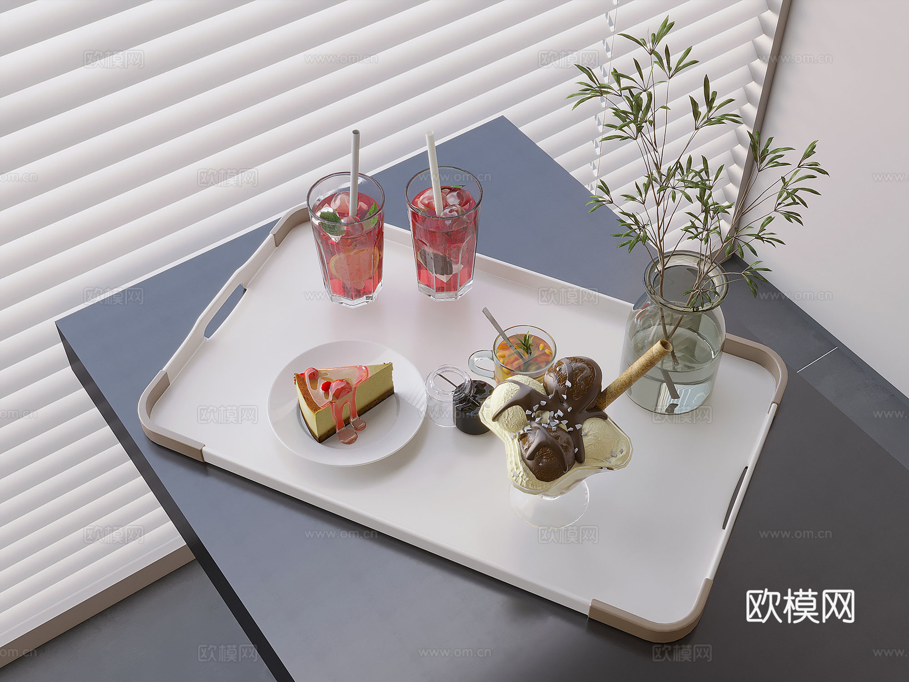 饮品食物甜点 三明治托盘 冰淇淋球3d模型