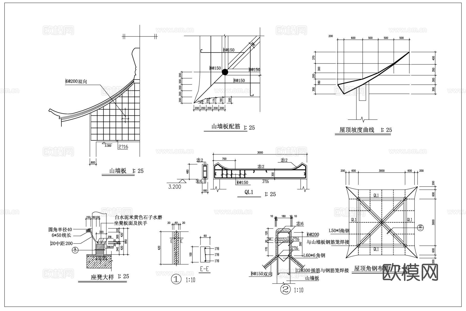 古建四角亭施工详图cad施工图