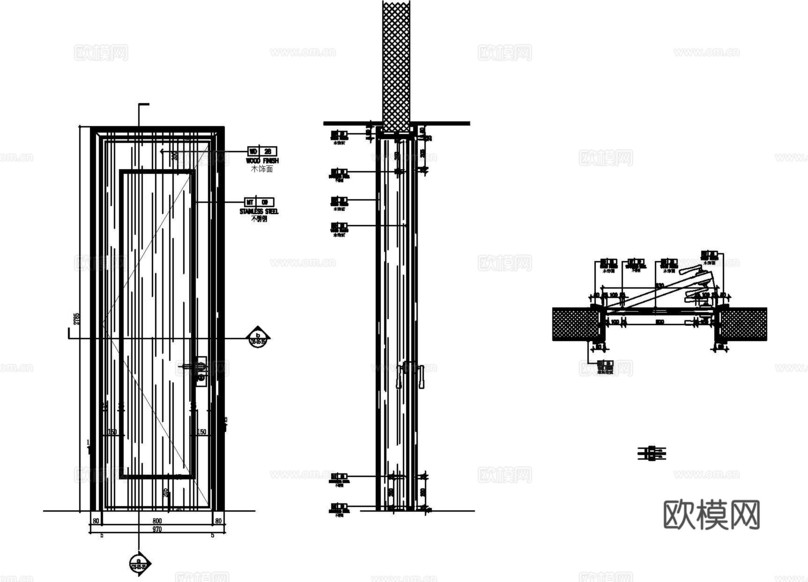 玻璃移門暗門防火門電梯門玻璃門木門cad施工圖下載(渲染圖2)