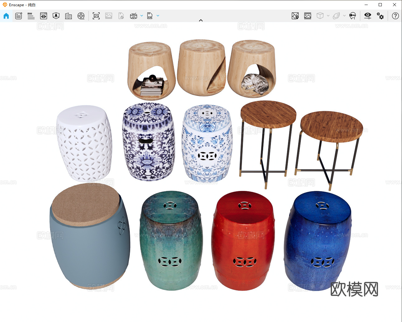 中式 现代 凳子 木凳 圆凳 矮凳 茶凳 边几 角几su模型