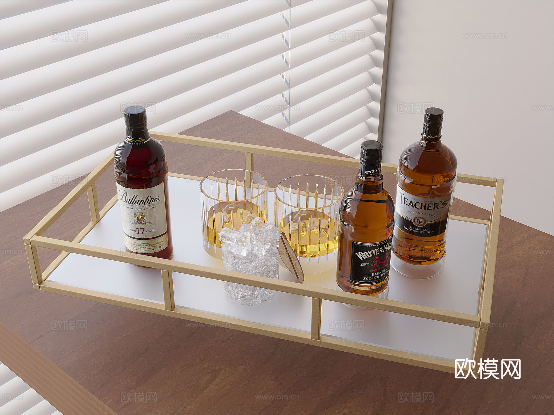 酒水饮料酒瓶酒杯 托盘3d模型