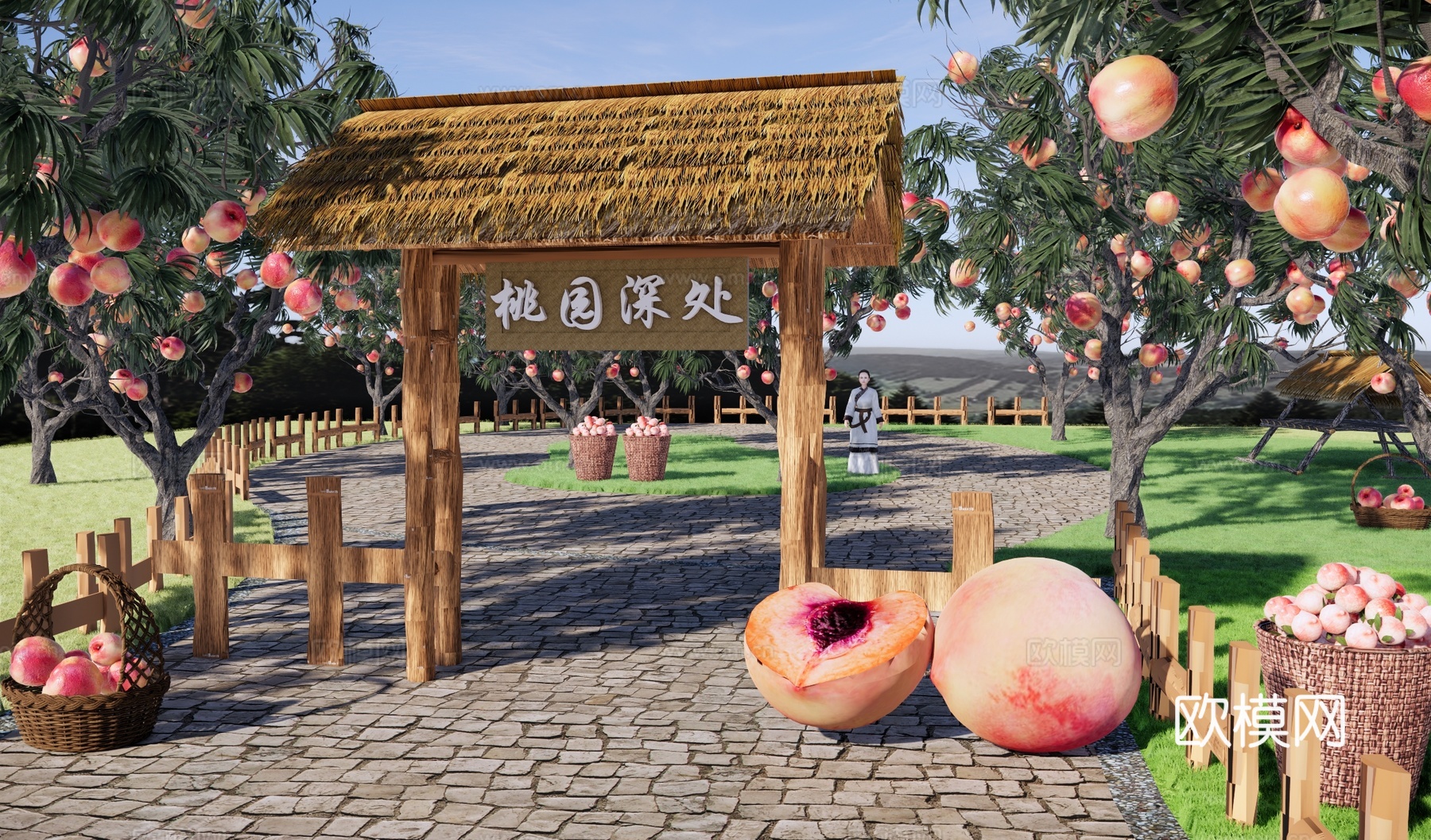 现代水蜜桃种植园 桃子采摘园 亲子水果农场 桃子林 农业种植su模型