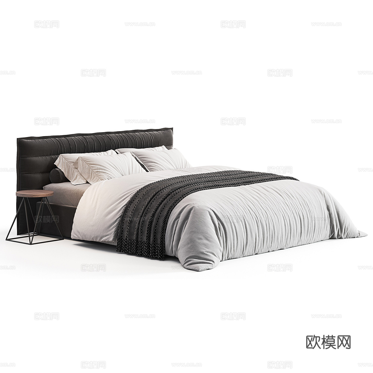 现代意式 Harue 绒面双人床3d模型