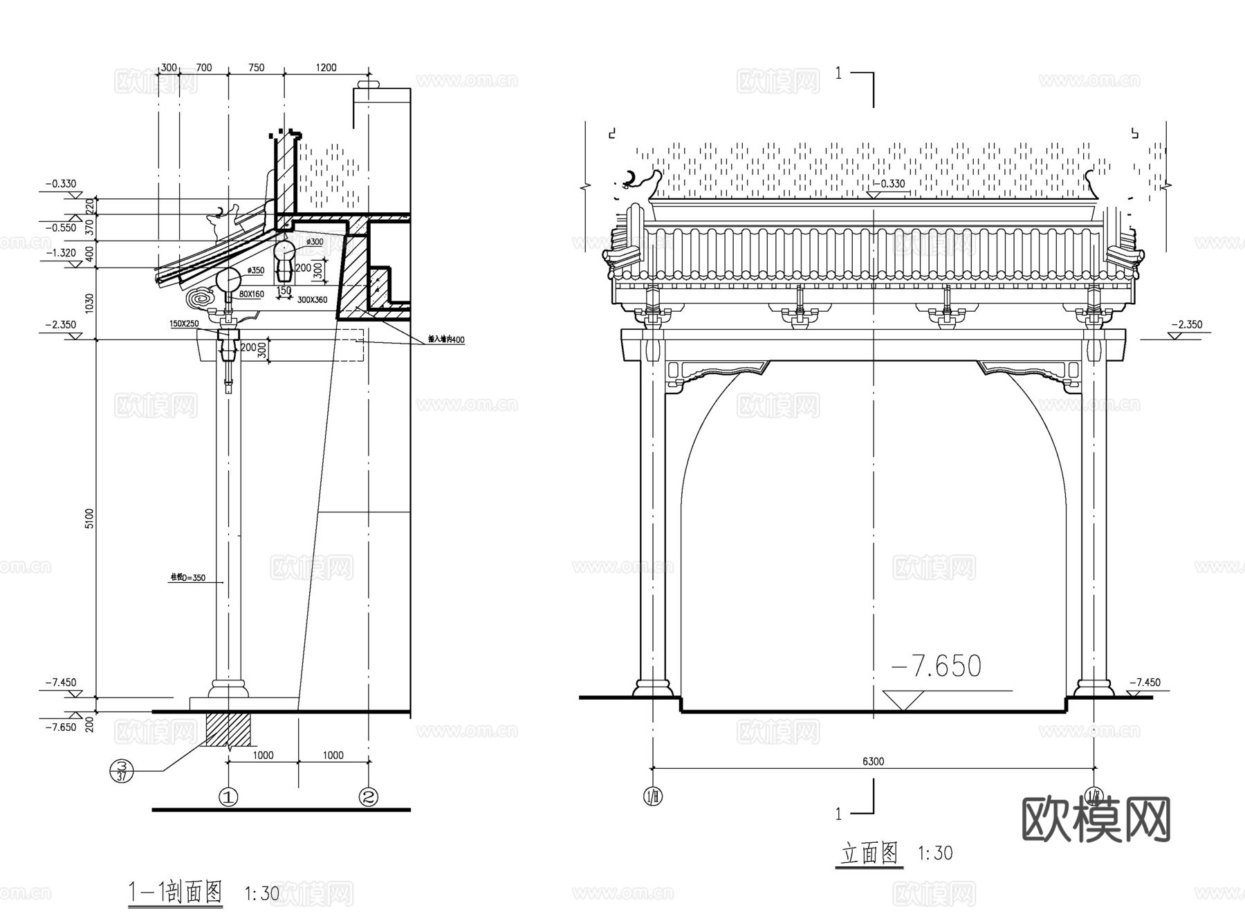 中式古建门大样cad施工图