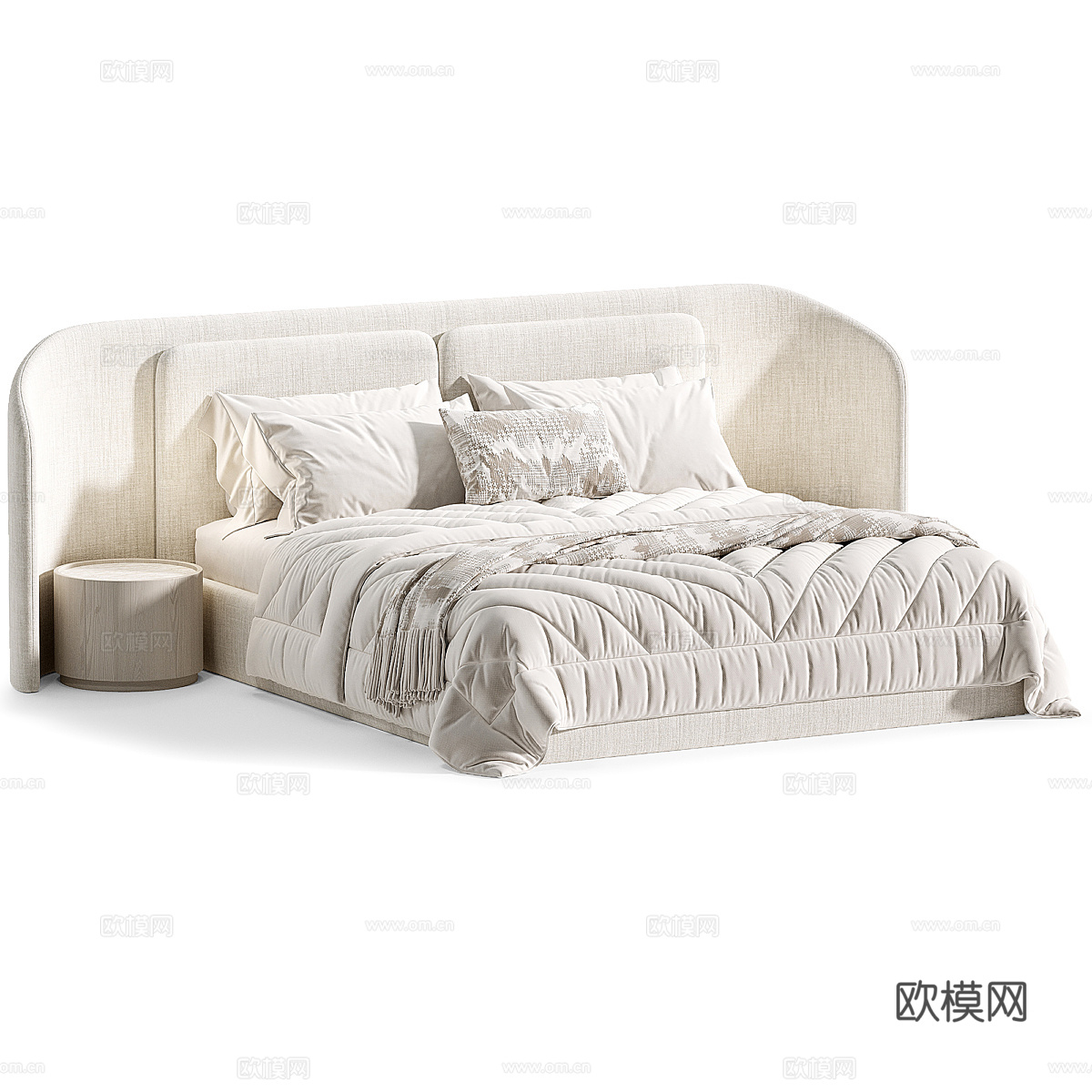 现代奶油风布艺双人床3d模型