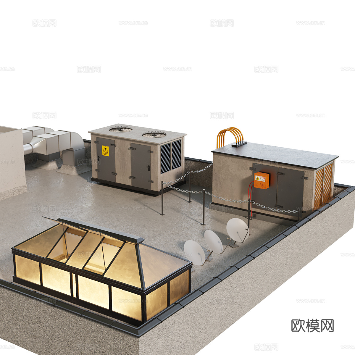 现代 HVAC 屋顶空气系统3d模型