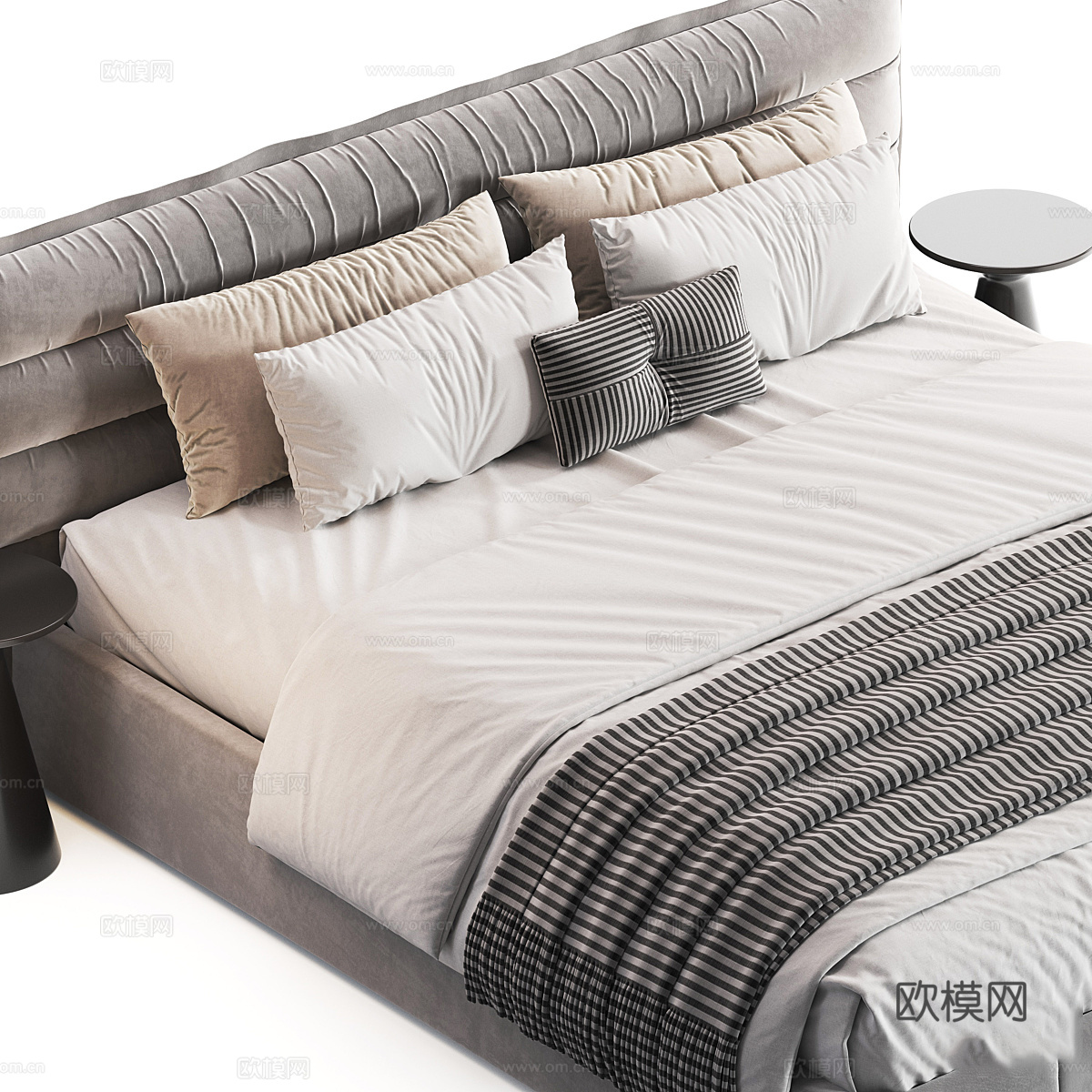 现代意式 Harue 绒面双人床3d模型