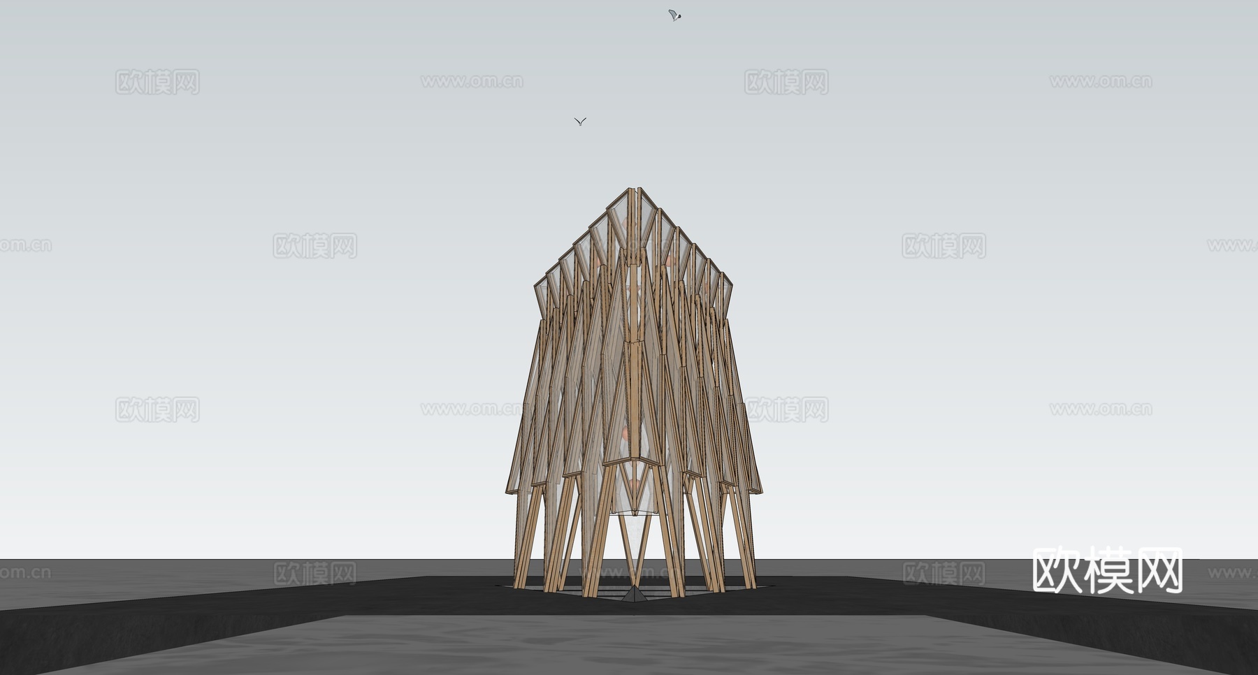 现代木构建筑 装置 亭 冥想空间 露营 营地 景观装置 廊架su模型
