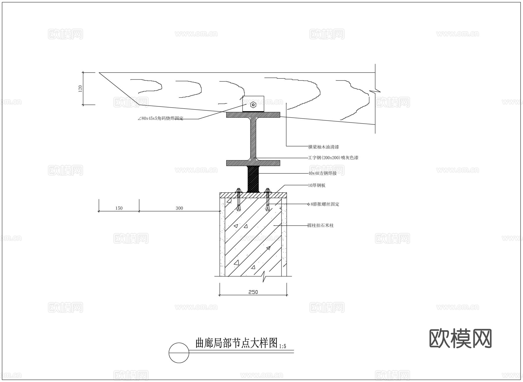 玻璃曲廊大样详图cad施工图
