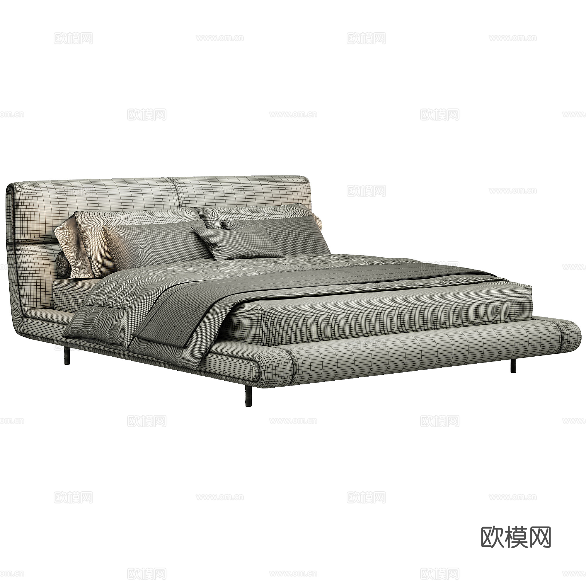 软床 布艺 双人床 床品 抱枕3d模型
