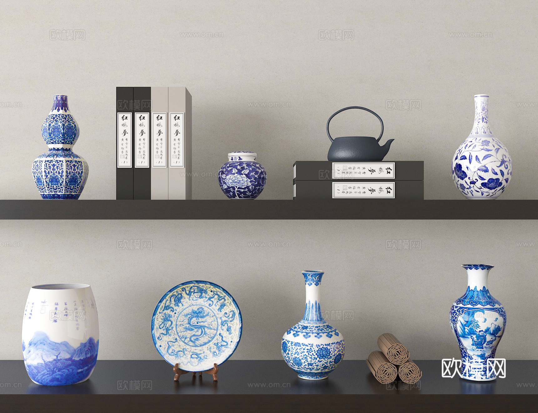 青花瓷器皿 青花瓷花瓶 陶瓷摆件3d模型