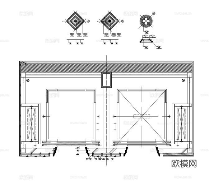 玻璃移門暗門防火門電梯門玻璃門木門cad施工圖下載(渲染圖3)