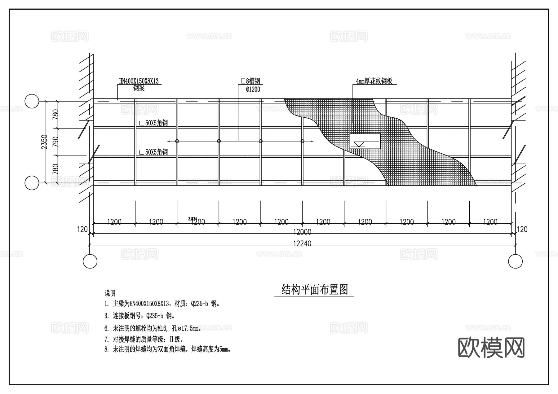 钢结构通廊cad施工图