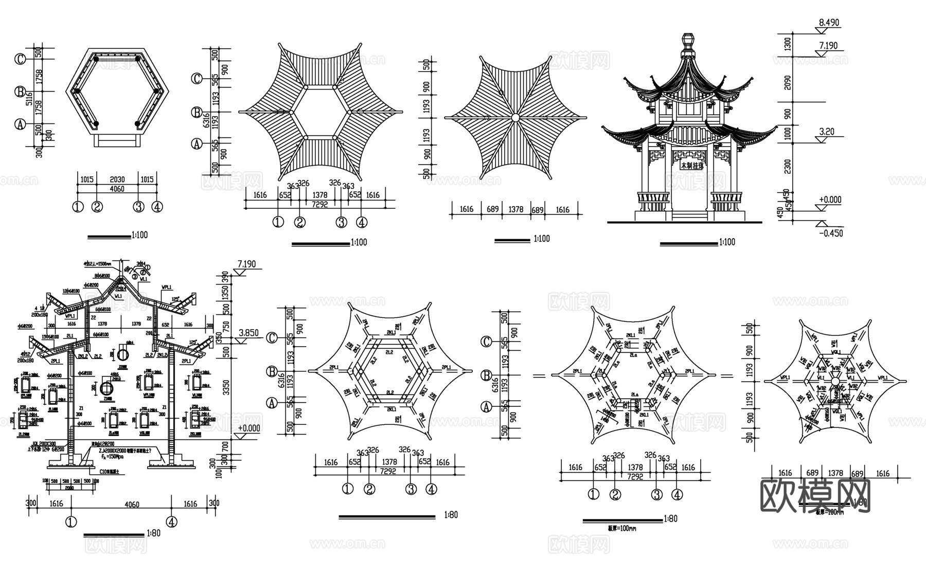 古建亭廊cad施工图