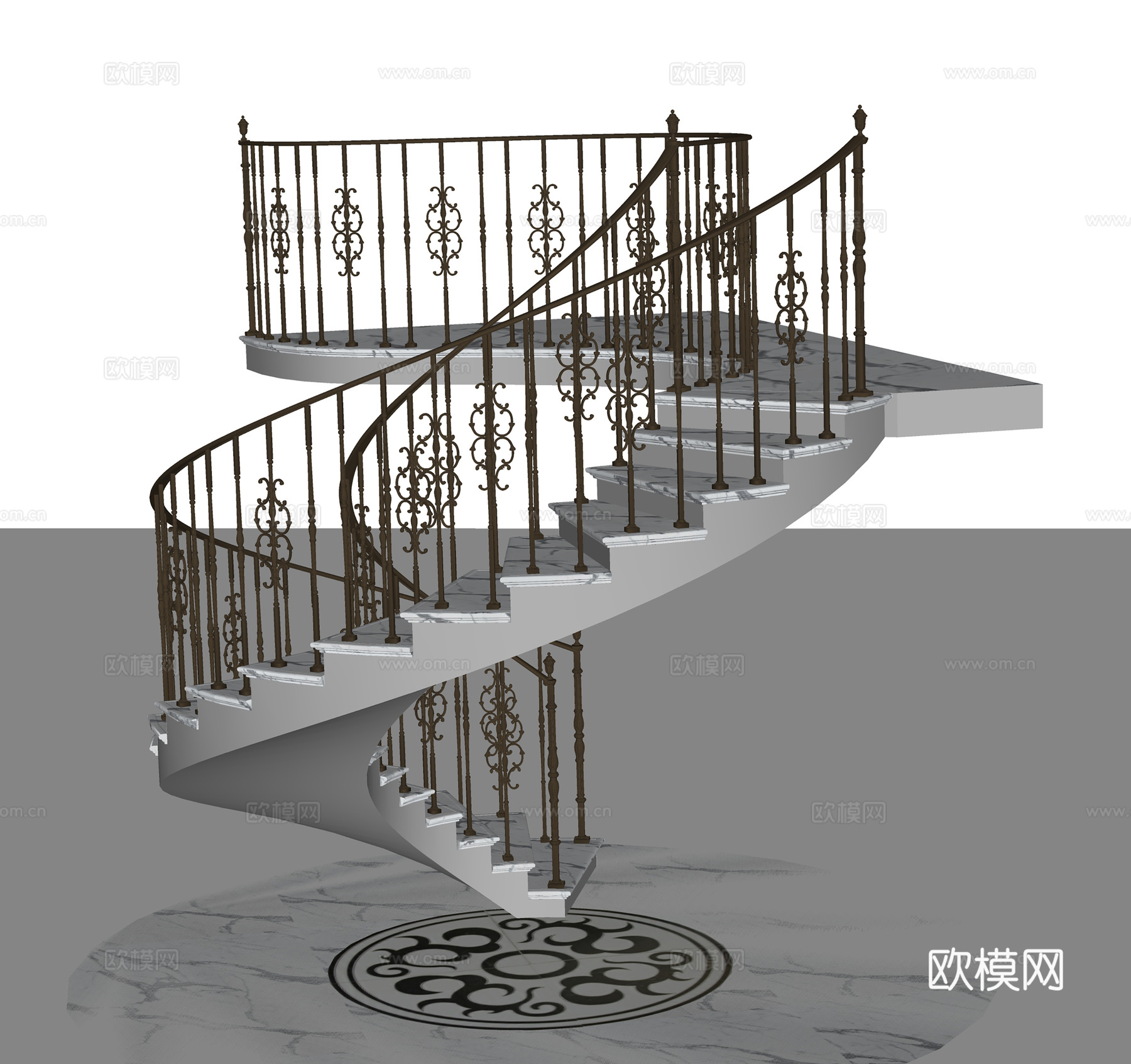 北欧楼梯  铁艺金属护栏 旋转楼梯 扶梯su模型