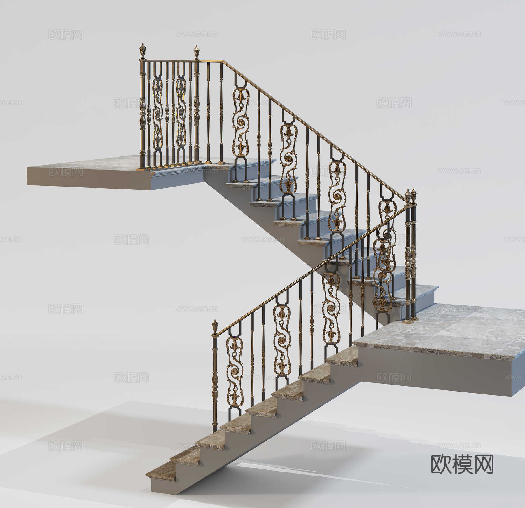 北欧楼梯  铁艺金属护栏 客厅别墅楼梯 扶梯su模型