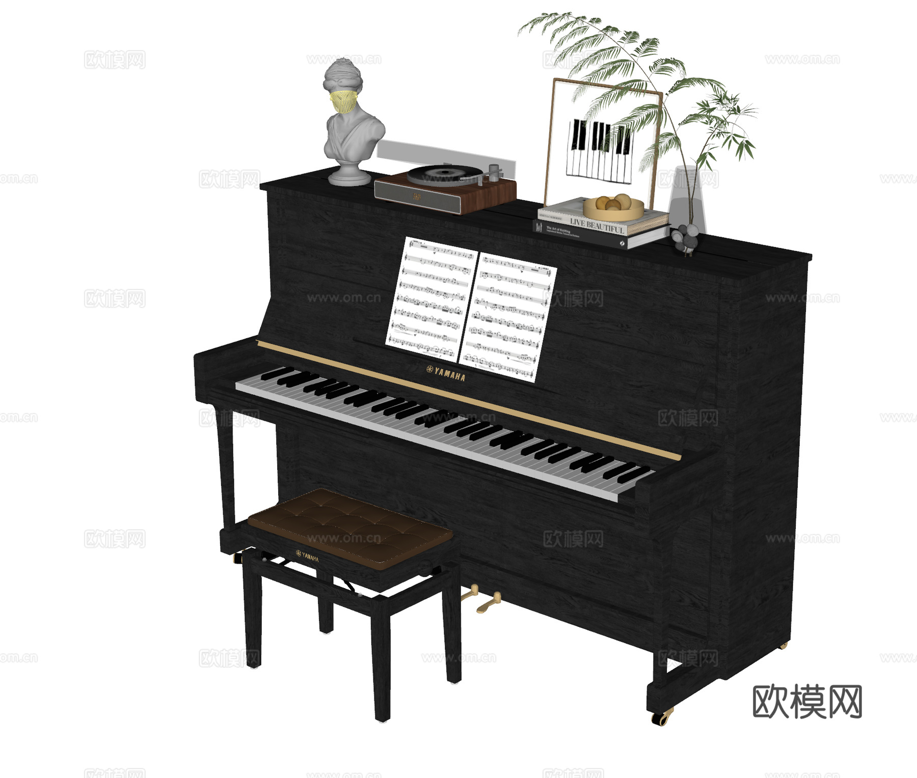 YAMAHA现代钢琴 唱片机su模型