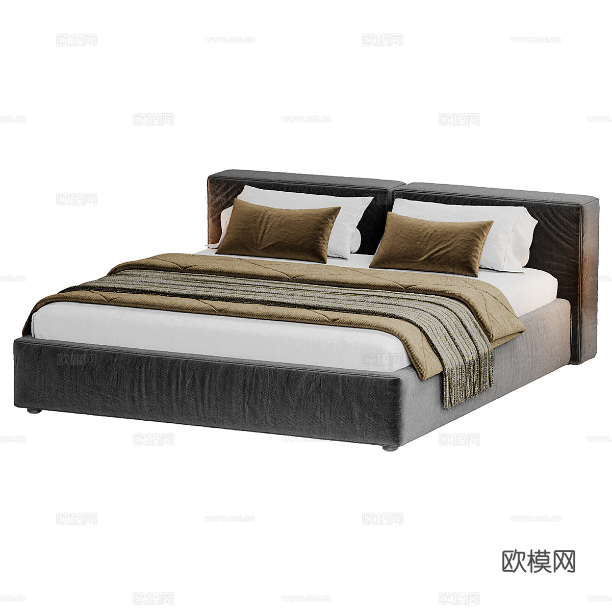 现代意式布艺双人床3d模型