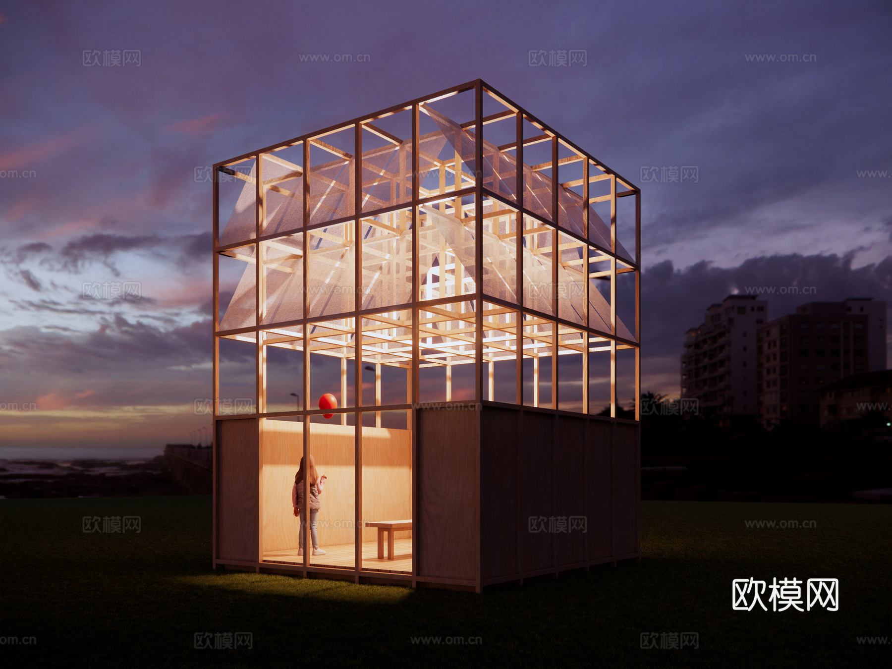 现代木构建筑 装置 亭 冥想空间 露营 营地 景观装置su模型