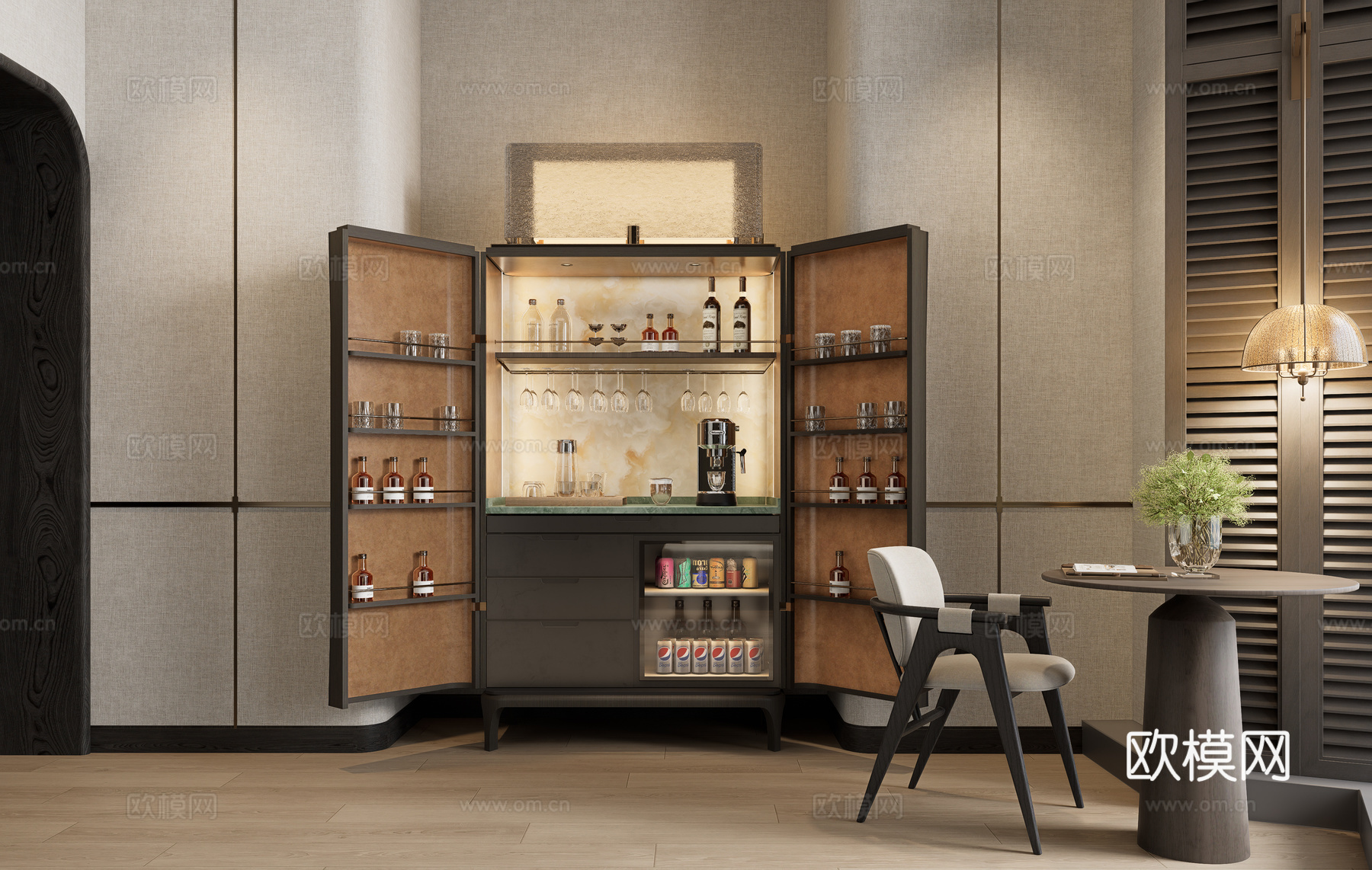 现代酒店迷你吧 轻奢酒柜 恒温酒柜 红酒柜 水吧柜su模型