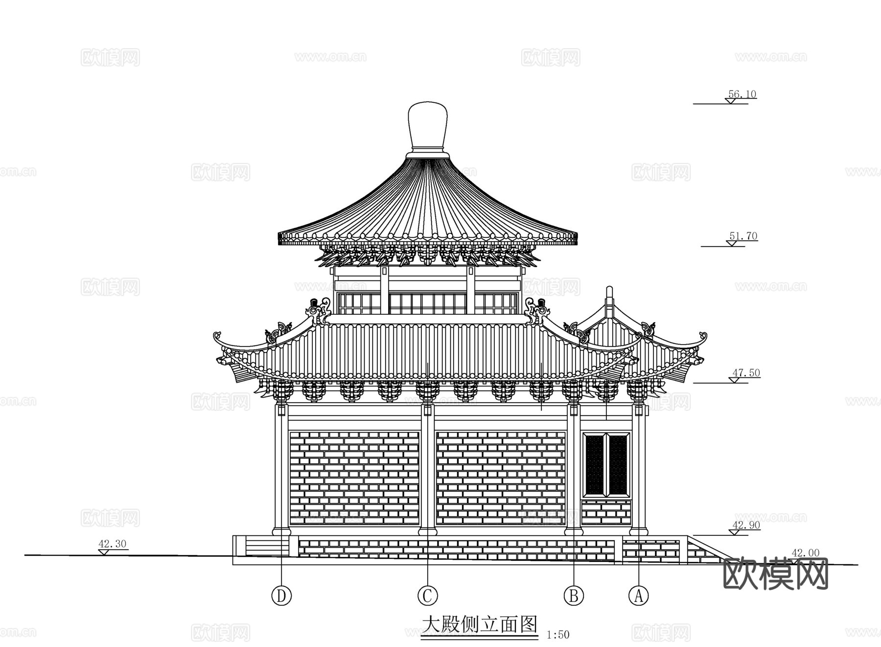 碑亭正立面施工图cad施工图