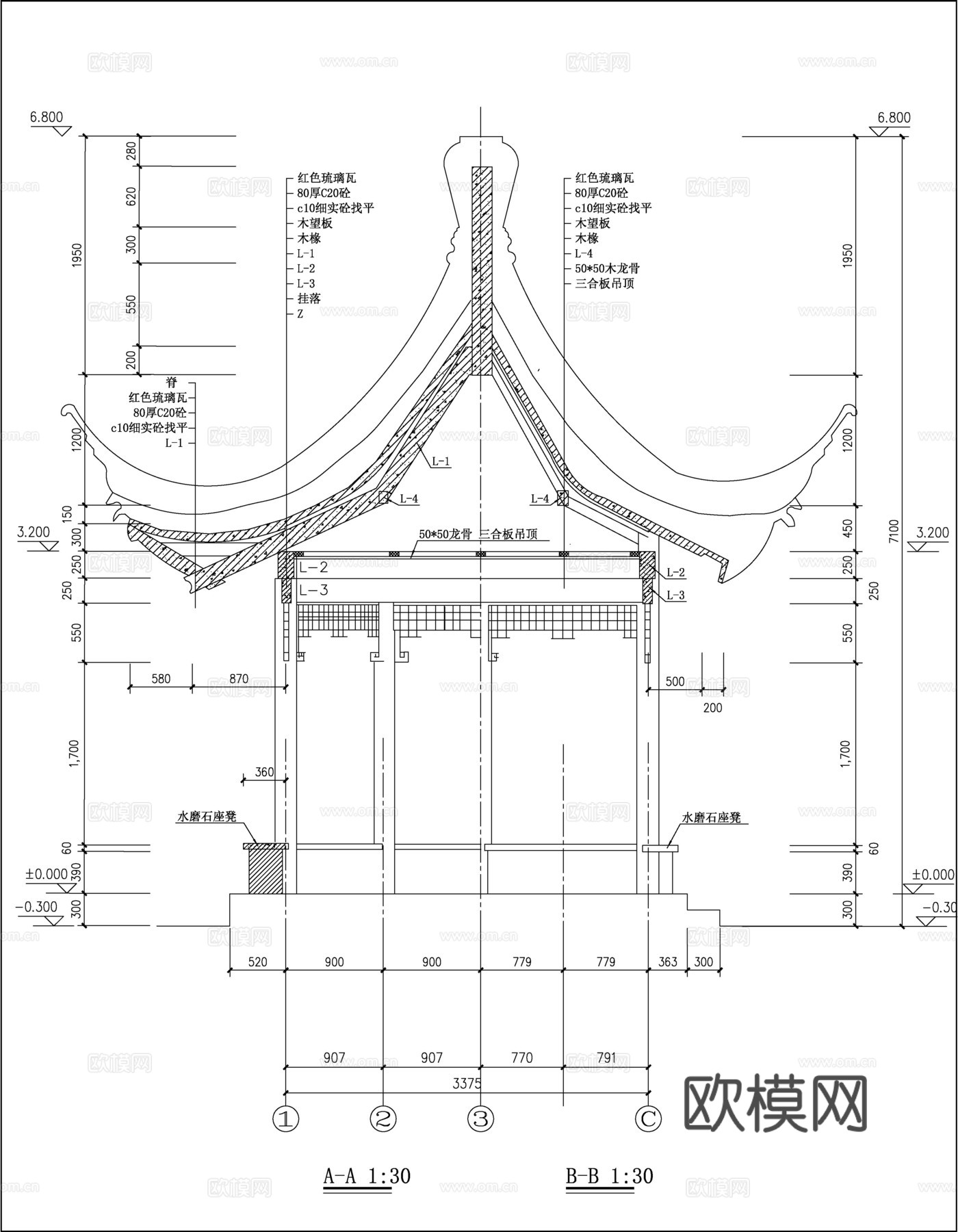 古建六角亭施工图纸cad施工图