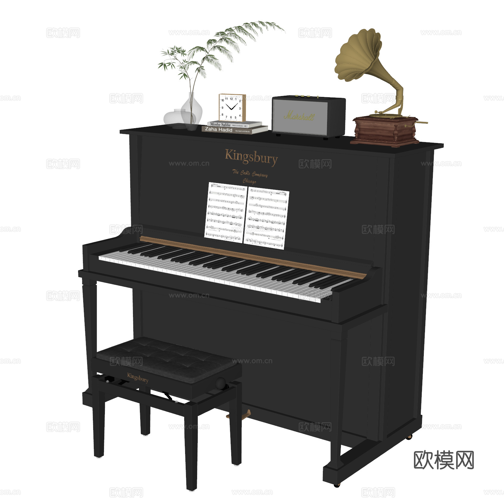 现代钢琴 留声机 音响 摆件su模型