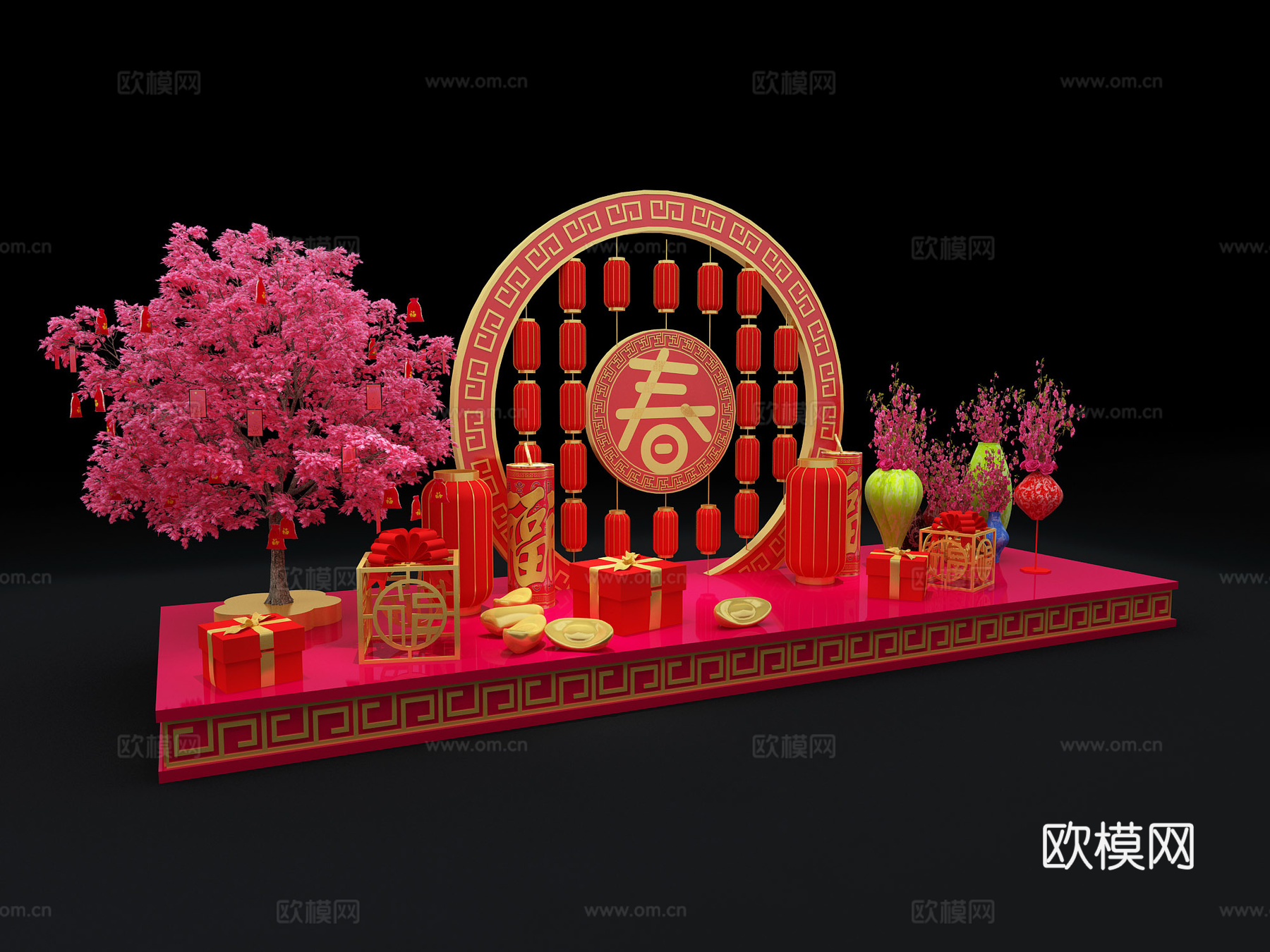 新年美陈礼品盒红包树3d模型