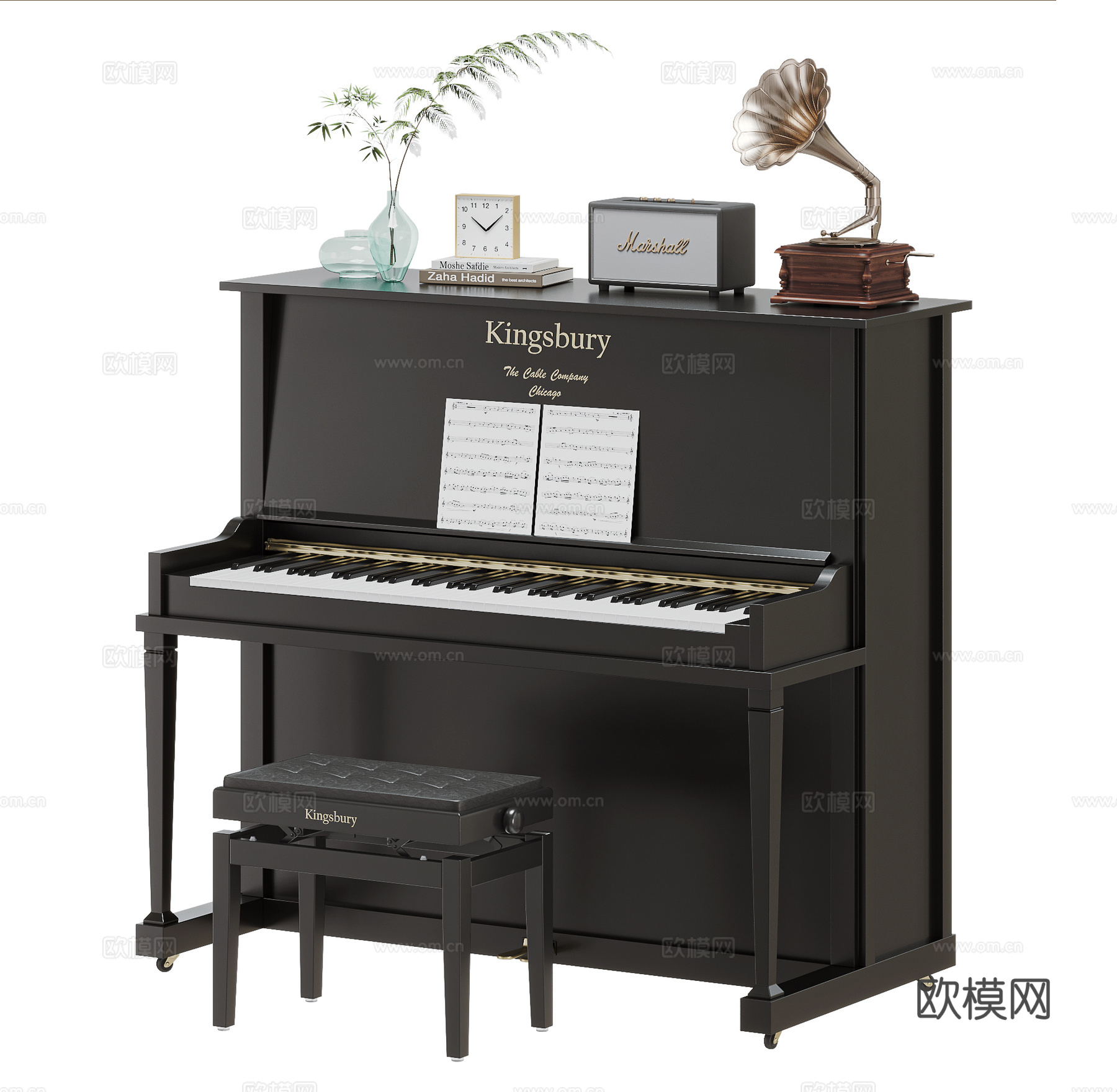现代钢琴 留声机 音响 摆件su模型