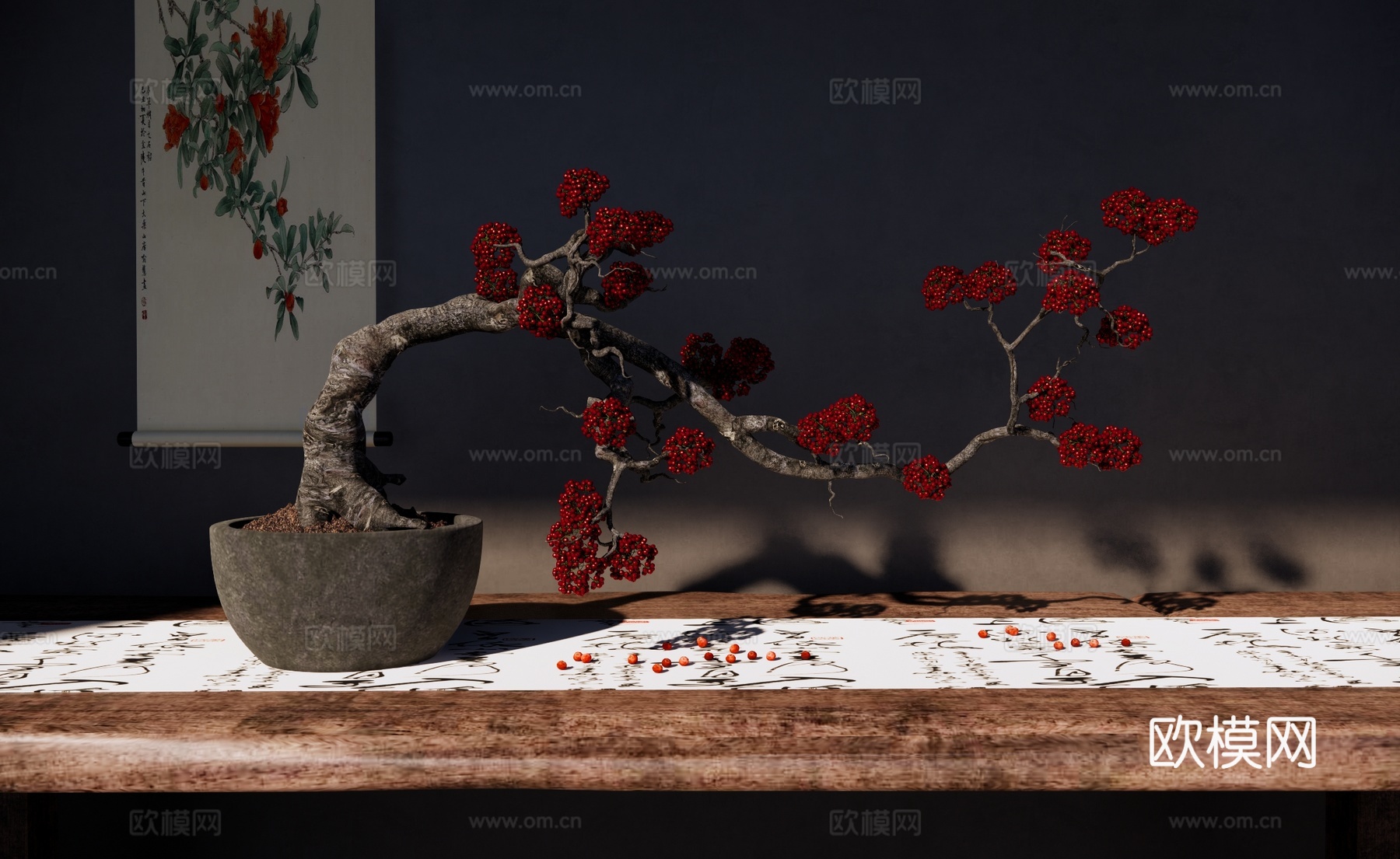 花瓶花艺 侘寂插花 陶罐花艺 造型盆景 陶罐花瓶 干枝 装饰su模型