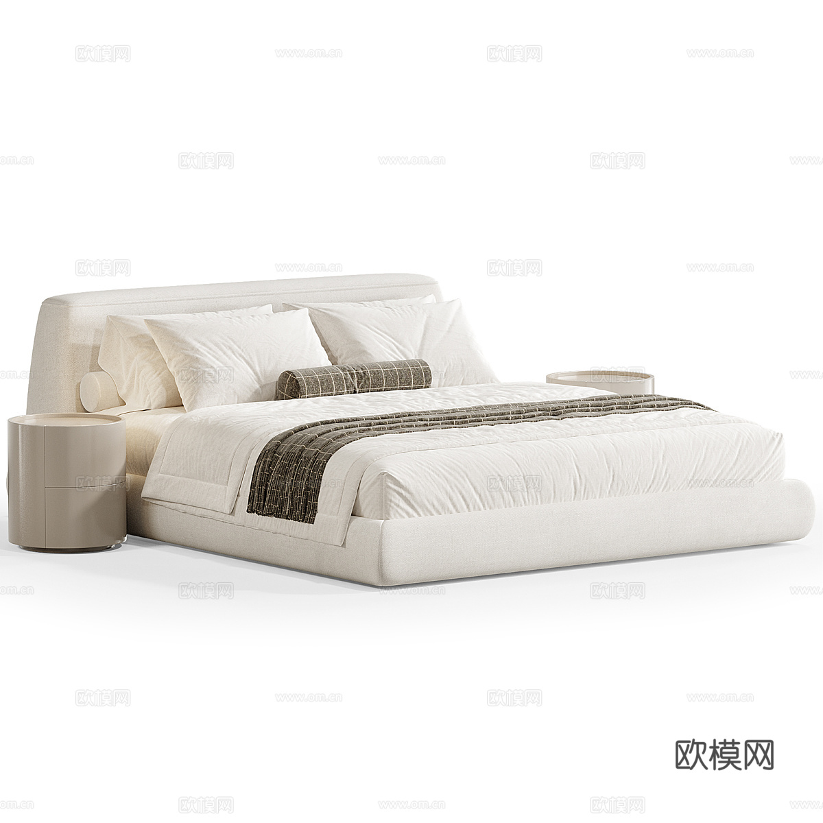 现代意式奶油风 Aima 布艺双人床3d模型
