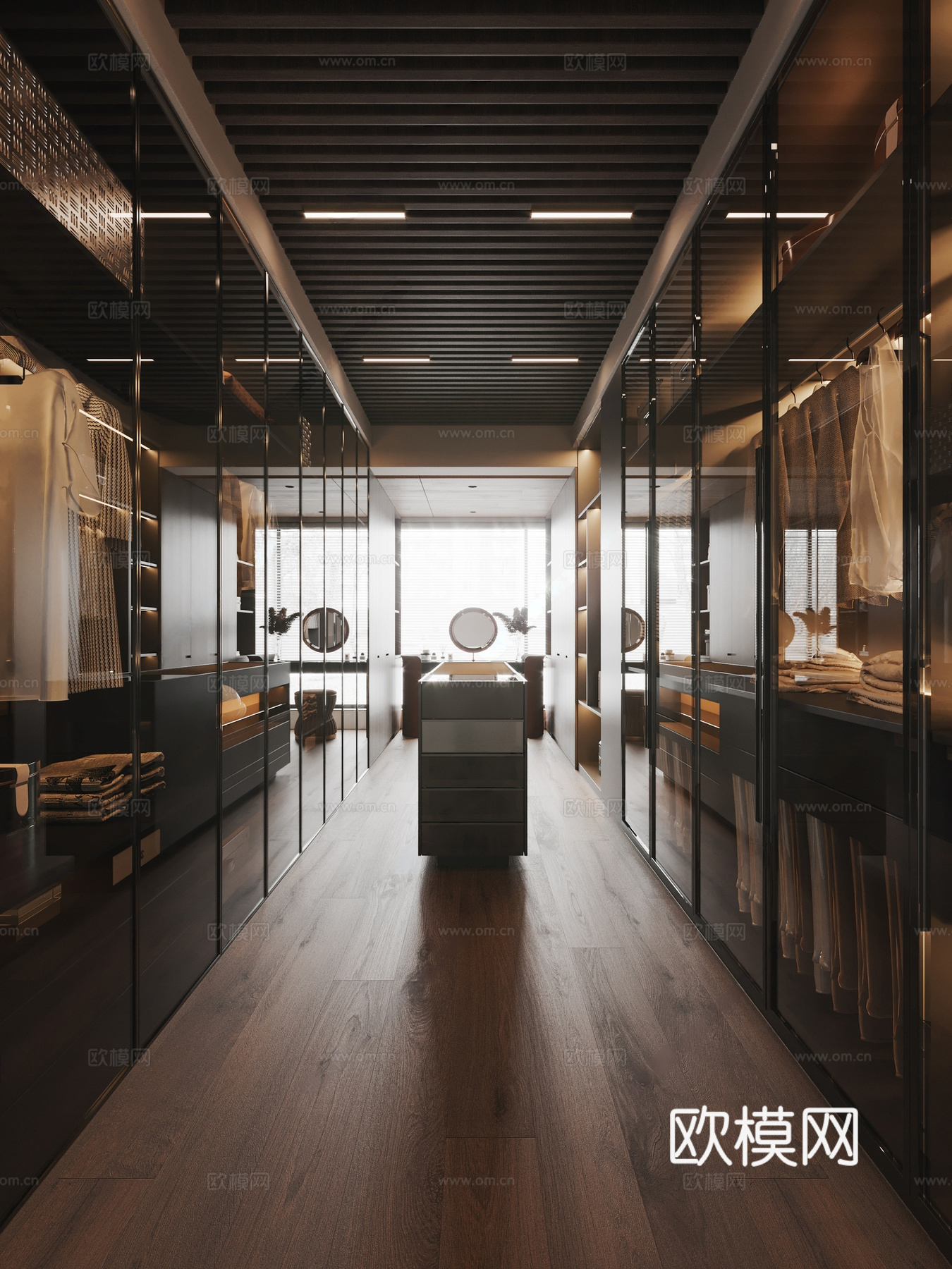 现代意式衣帽间 主卧衣帽间 U型衣帽间 岛台衣帽间 首饰台3d模型