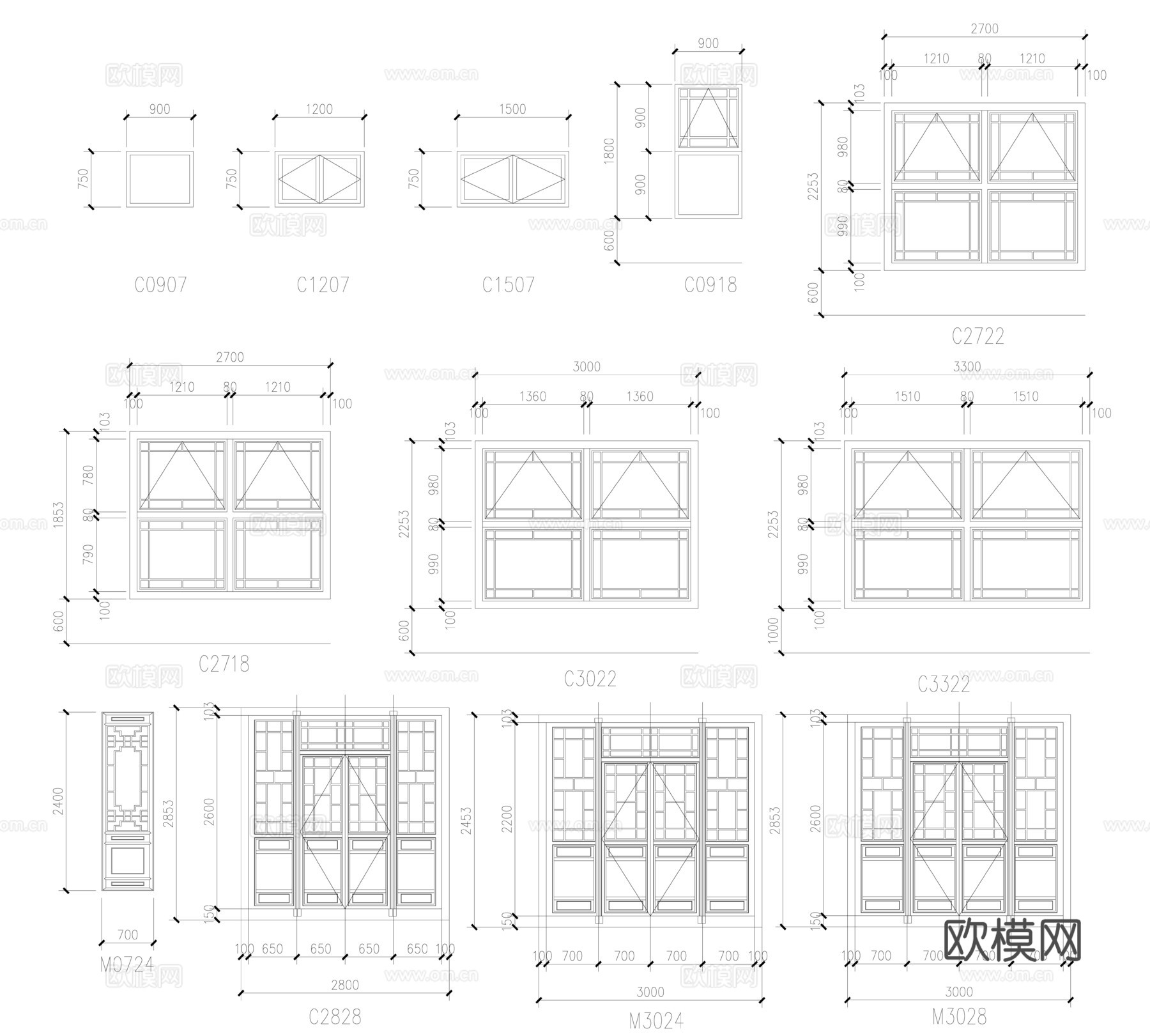 经典仿古建筑常用门窗图cad施工图
