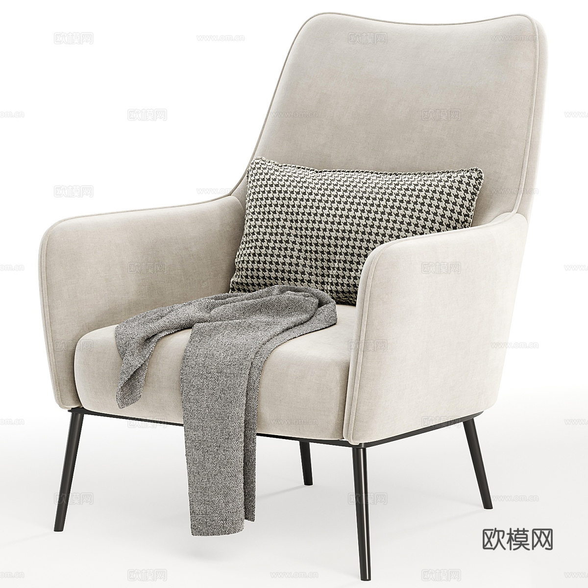 现代意式布艺扶手椅3d模型