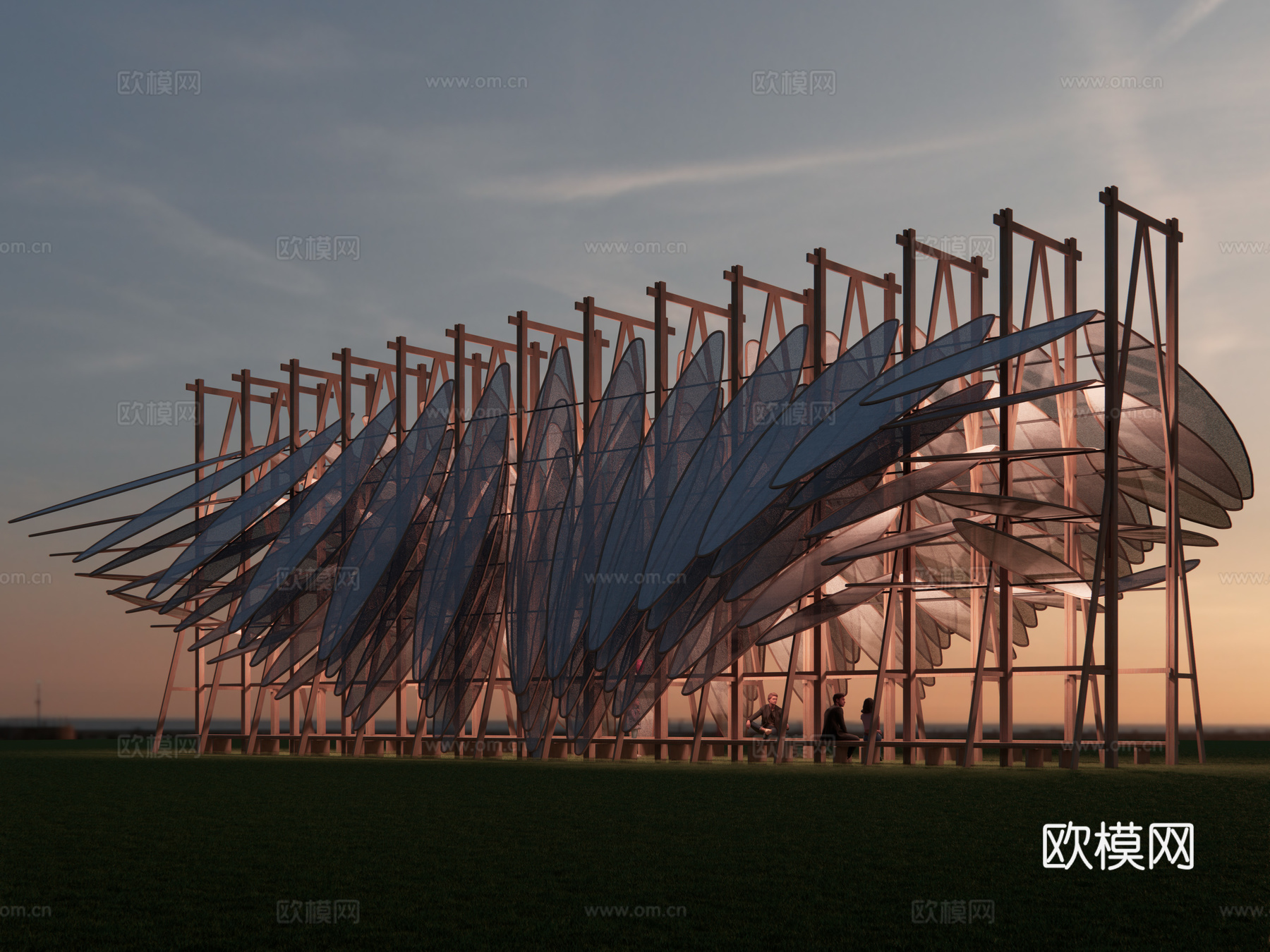 现代木构建筑 装置 亭 冥想空间 露营 营地 景观装置 廊架su模型
