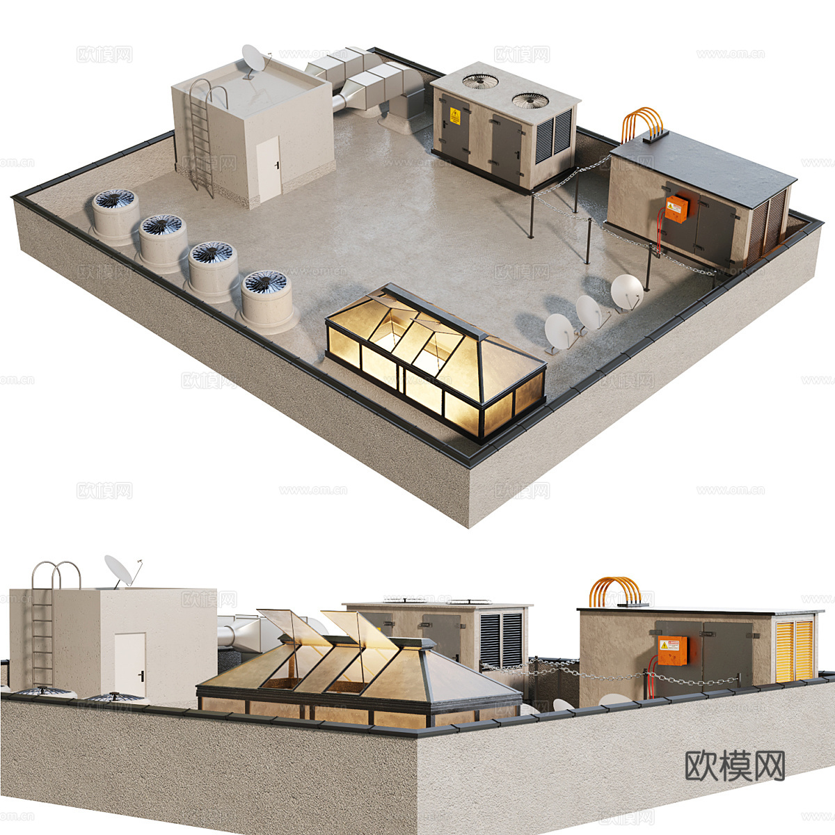 现代 HVAC 屋顶空气系统3d模型