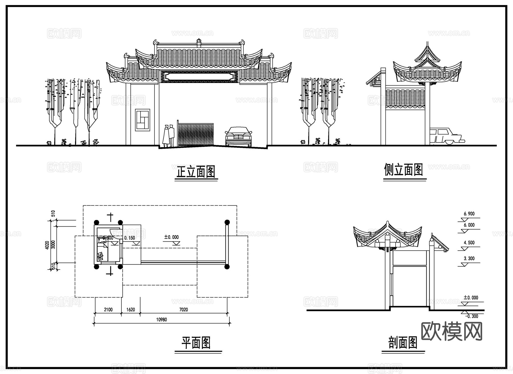 古建筑门楼cad施工图