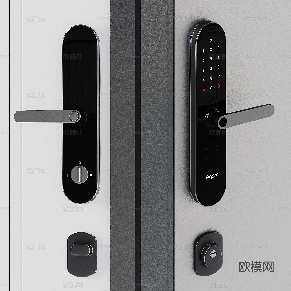现代意式带指纹锁入户门 套装门 单开门3d模型